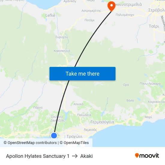 Apollon Hylates Sanctuary 1 to Akaki map