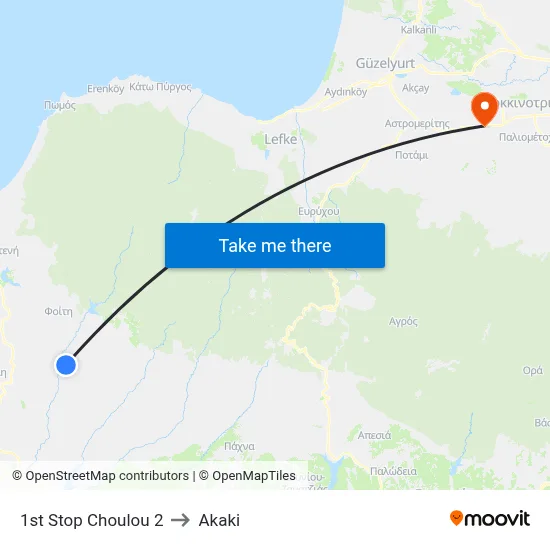 1st Stop Choulou 2 to Akaki map