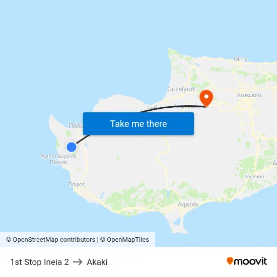 1st Stop Ineia 2 to Akaki map