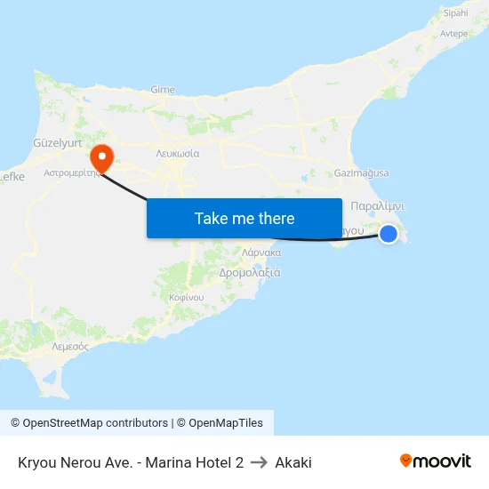Kryou Nerou Ave. - Marina Hotel 2 to Akaki map