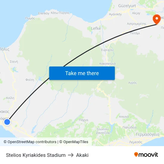 Stelios Kyriakides Stadium to Akaki map