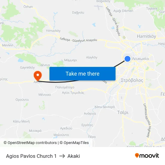 Saint Paul's Church 1 to Akaki map