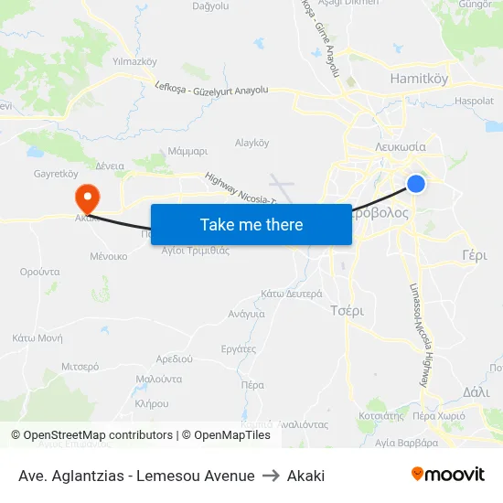 Aglantzias Ave. - Limassol Avenue to Akaki map