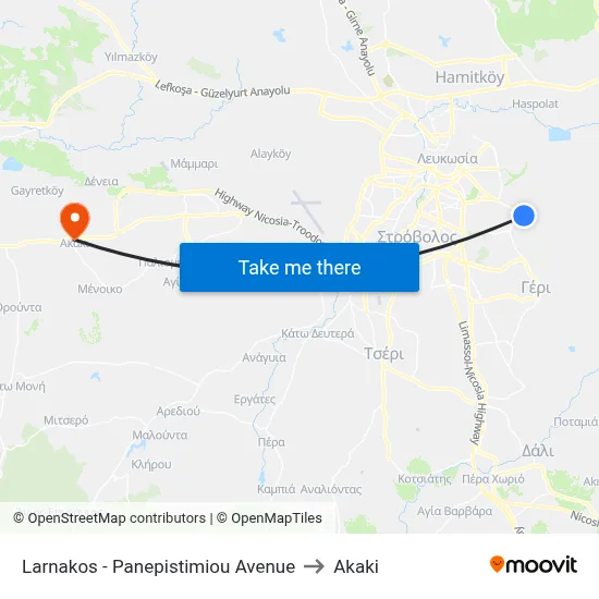 Larnakos - University Avenue to Akaki map