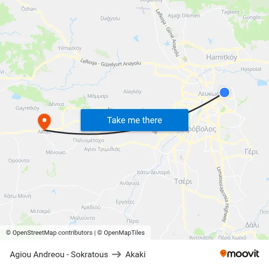 Agiou Andreou - Sokratous to Akaki map