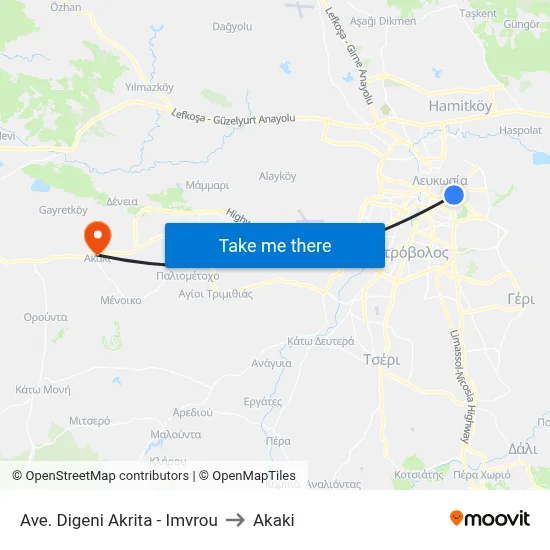 Ave. Digeni Akrita - Imvrou to Akaki map