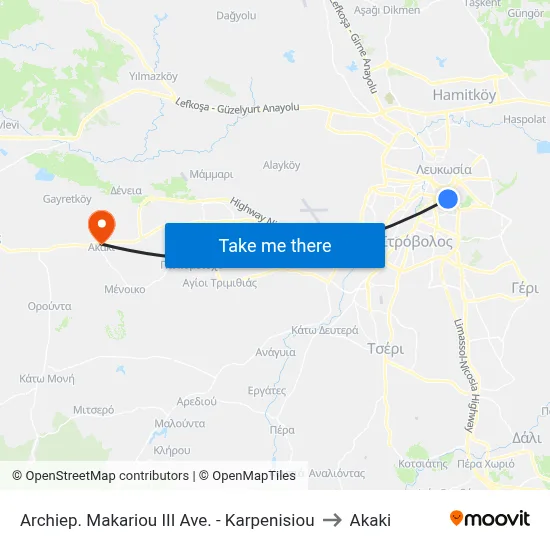 Archbishop Makarios III Avenue - Karpenisiou to Akaki map