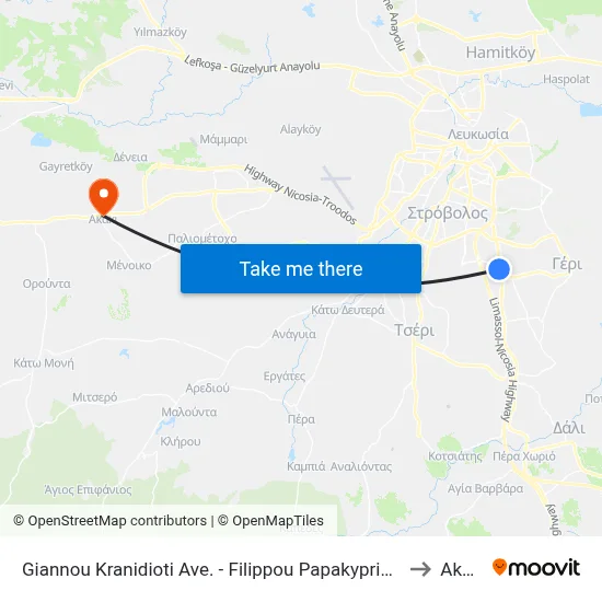 Giannis Kranidioti Avenue - Filippos Papakyprianou to Akaki map