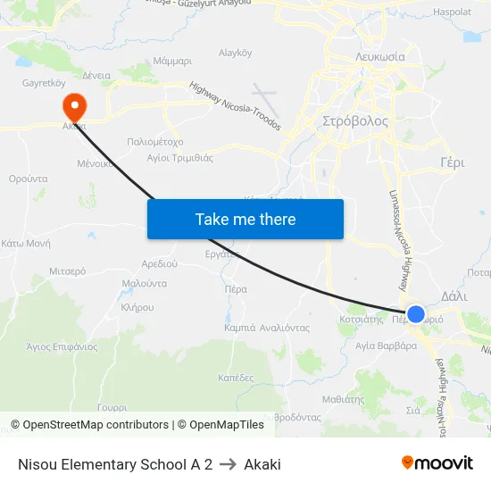 Nisou Elementary School A 2 to Akaki map