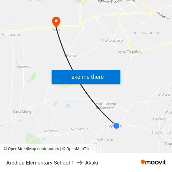 Arediou Elementary School 1 to Akaki map