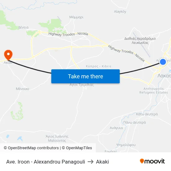 Heroes Ave. - Alexandrou Panagouli to Akaki map