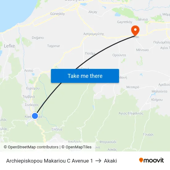 Archbishop Makarios III Avenue 1 to Akaki map