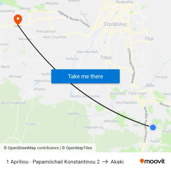 1 Apriliou - Papamiichail Konstantinou 2 to Akaki map