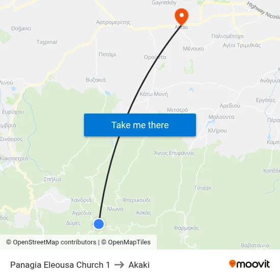 Panagia Eleousa Church 1 to Akaki map