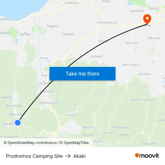 Prodromos Camping Site to Akaki map