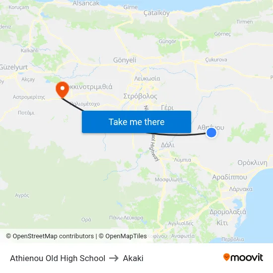 Athienou Old High School to Akaki map