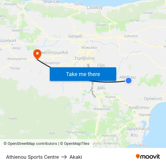 Athienou Sports Centre to Akaki map