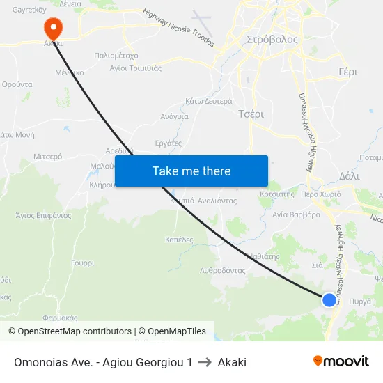 Omonoia Ave. - St. George 1 to Akaki map