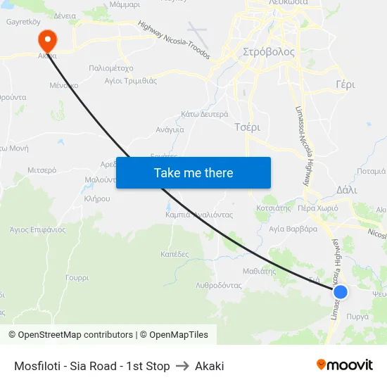 Mosfiloti - Sia Road - 1st Stop to Akaki map
