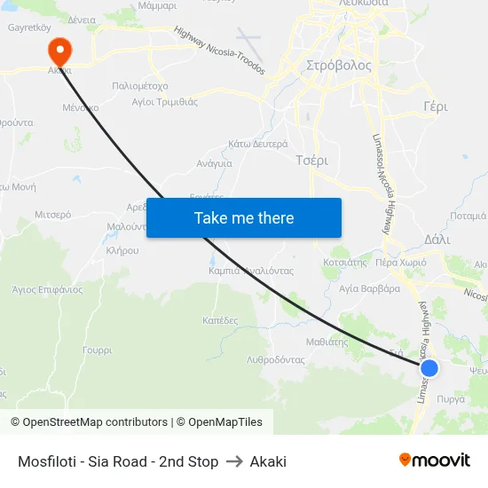 Mosfiloti - Sia Road - 2nd Stop to Akaki map