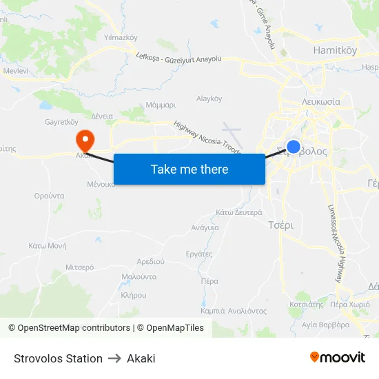 Strovolos Station to Akaki map