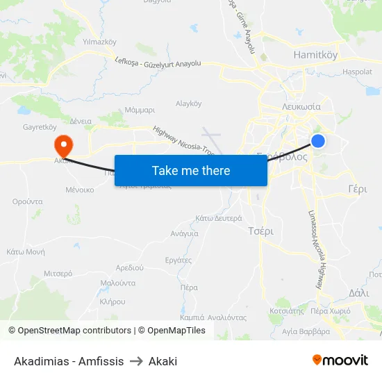 Akadimias - Amfissis to Akaki map