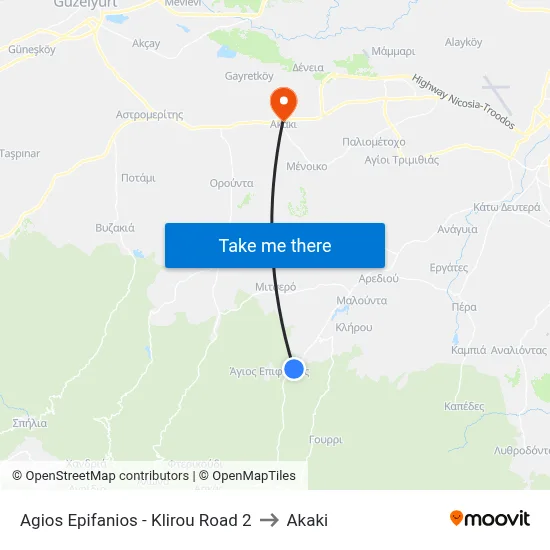 Agios Epifanios - Klirou Road 2 to Akaki map