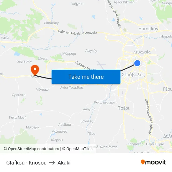 Glafkou - Knossos to Akaki map