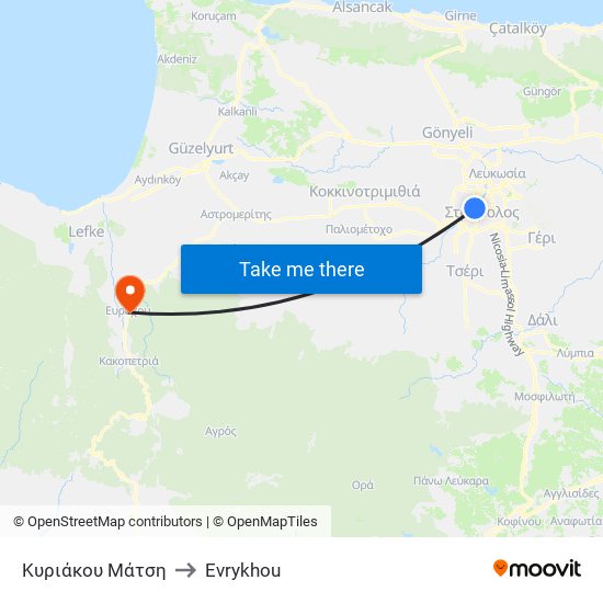 Κυριάκου Μάτση to Evrykhou map