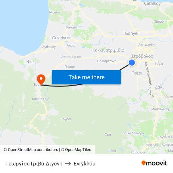 Γεωργίου Γρίβα Διγενή to Evrykhou map