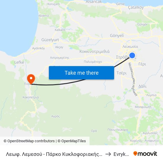 Λεωφ. Λεμεσού - Πάρκο Κυκλοφοριακής Αγωγής to Evrykhou map