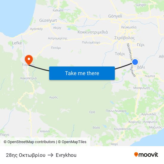 28ης Οκτωβρίου to Evrykhou map