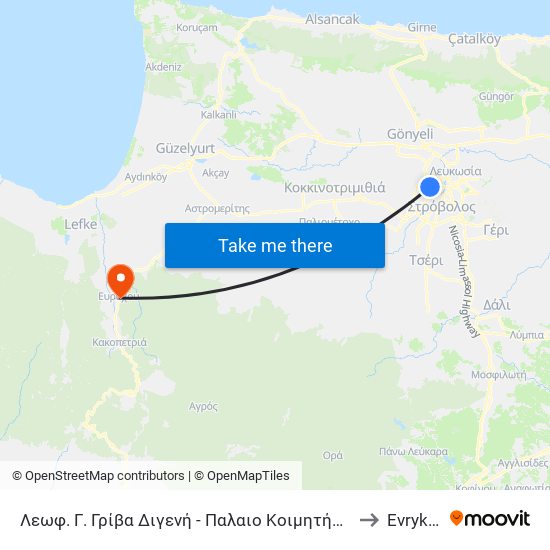 Λεωφ. Γ. Γρίβα Διγενή - Παλαιο Κοιμητήριο Έγκωμης to Evrykhou map