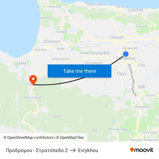 Προδρόμου to Evrykhou map