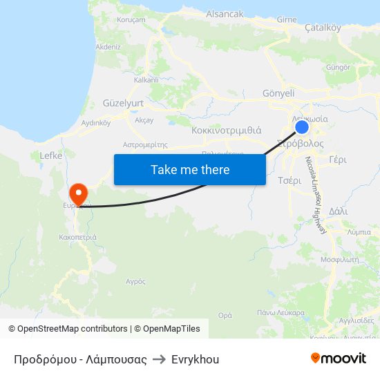 Προδρόμου to Evrykhou map