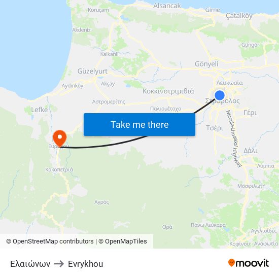 Ελαιώνων to Evrykhou map