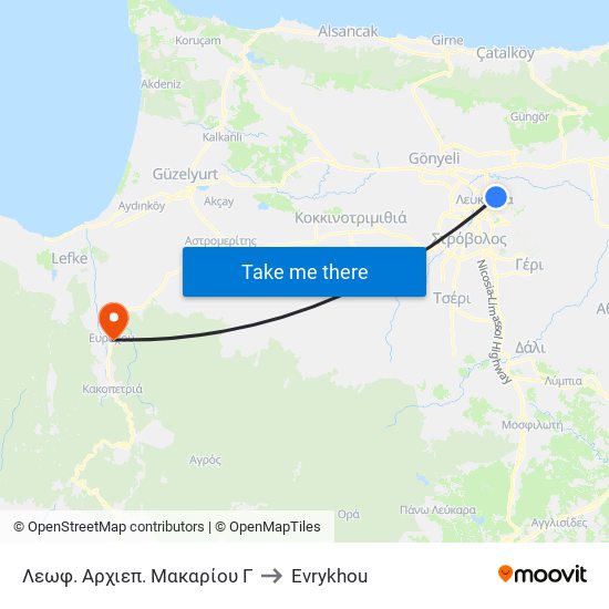 Λεωφ. Αρχιεπ. Μακαρίου Γ to Evrykhou map