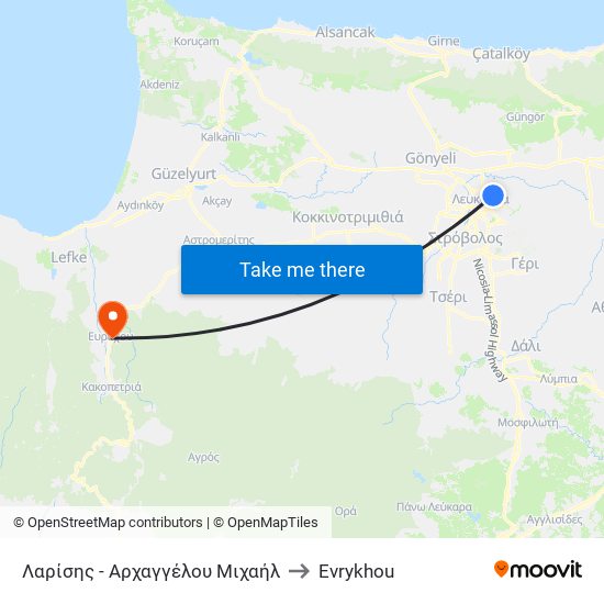 Λαρίσης to Evrykhou map