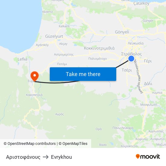 Αριστοφάνους to Evrykhou map