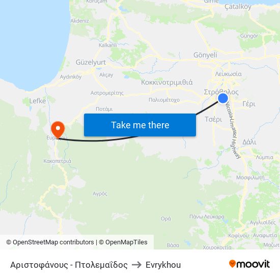 Αριστοφάνους to Evrykhou map