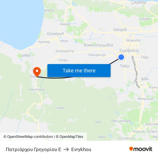 Πατριάρχου Γρηγορίου Ε to Evrykhou map