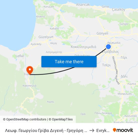 Λεωφ. Γεωργίου Γρίβα Διγενή - Γρηγόρη Αυξεντίου to Evrykhou map