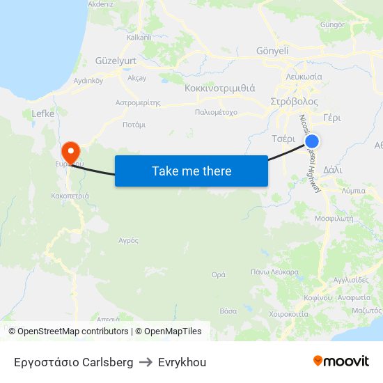 Εργοστάσιο Carlsberg to Evrykhou map