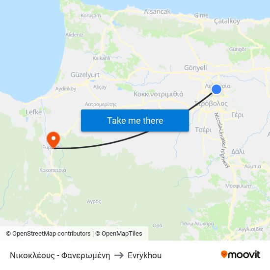 Νικοκλέους - Φανερωμένη to Evrykhou map