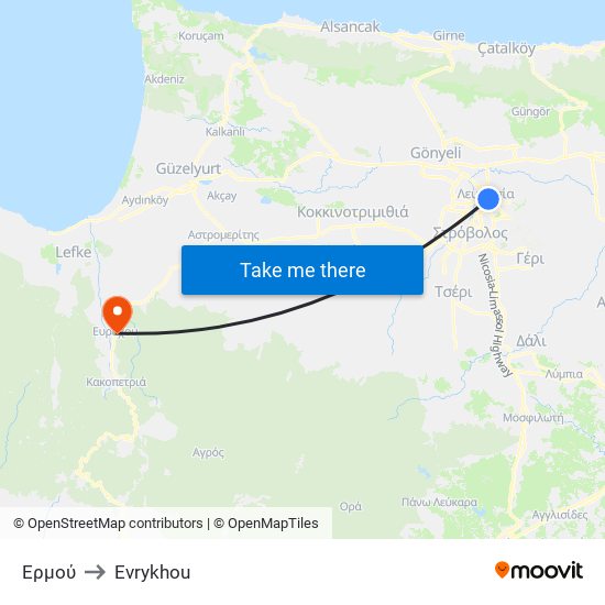 Ερμού to Evrykhou map