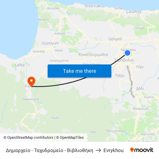 Δημαρχείο - Ταχυδρομείο - Βιβλιοθήκη to Evrykhou map