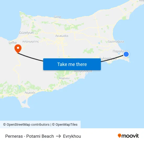 Perneras - Potami Beach to Evrykhou map