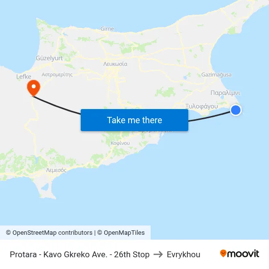 Protaras - Cape Greco Ave. - 26th Stop to Evrykhou map