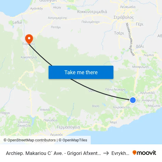 Archiep. Makariou C´ Ave. - Grigori Afxentiou 2 to Evrykhou map