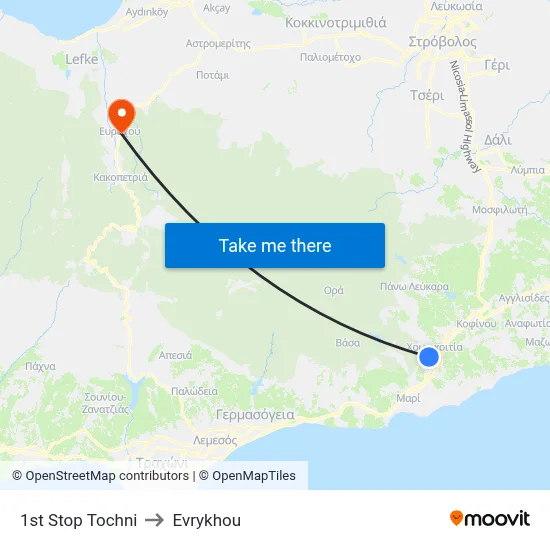 1st Stop Tochni to Evrykhou map